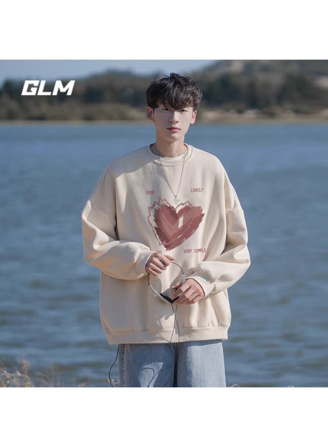 Glm Sweatshirt For Men, Autumn Round Neck Solid Color Versatile Loose Fit Youth Menswear Simple Base Layer Top - Image 1