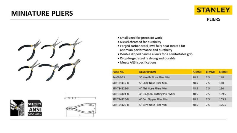 STANLEY 8409623 Needle Nose Miniature Plier5 Yellow Black - Image 5