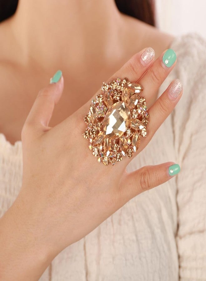 Rumtock Women Big Finger Ring with Champagne Rhinestones Crystals Beads Exaggerated Knuckle Ring Round Open Band Rings Women Jewelry (Champagne) - Image 2