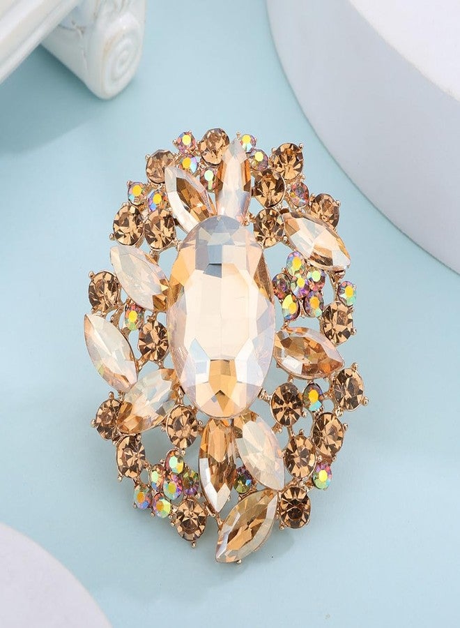 Rumtock Women Big Finger Ring with Champagne Rhinestones Crystals Beads Exaggerated Knuckle Ring Round Open Band Rings Women Jewelry (Champagne) - Image 5