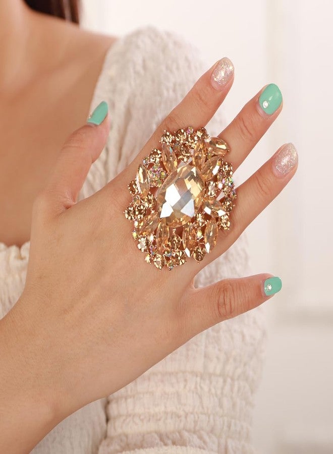 Rumtock Women Big Finger Ring with Champagne Rhinestones Crystals Beads Exaggerated Knuckle Ring Round Open Band Rings Women Jewelry (Champagne) - Image 4