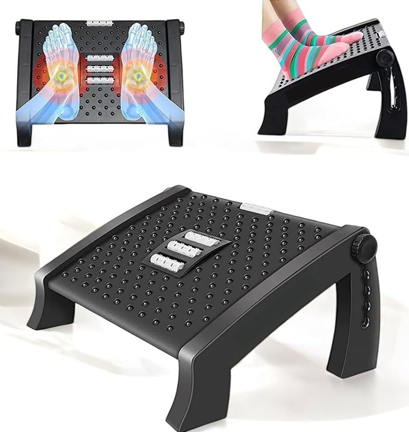 Techhark Adjustable Ergonomic Foot Rest for Office Chair Massage Rollers G Black - Image 1