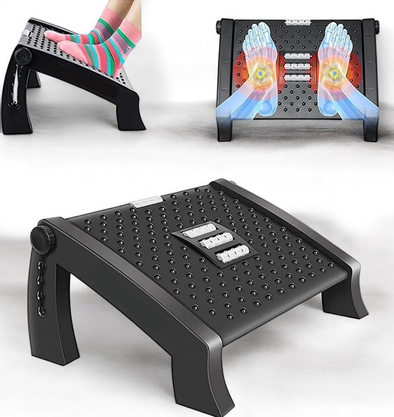 Techhark Adjustable Ergonomic Foot Rest for Office Chair Massage Rollers G Black - Image 4