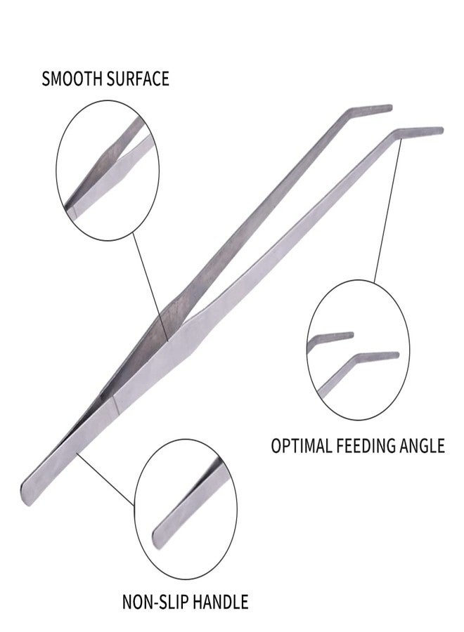 Firesteed Long Handle Aquarium Tweezers Serving Tongs,2 Pack Stainless Steel Straight and Curved Tweezers Set for Fish Tank Plants Reptile Feeding Tongs（15 Inchs） - Image 4