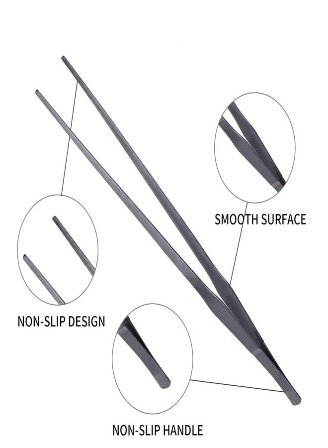 Firesteed Long Handle Aquarium Tweezers Serving Tongs,2 Pack Stainless Steel Straight and Curved Tweezers Set for Fish Tank Plants Reptile Feeding Tongs（15 Inchs） - Image 2