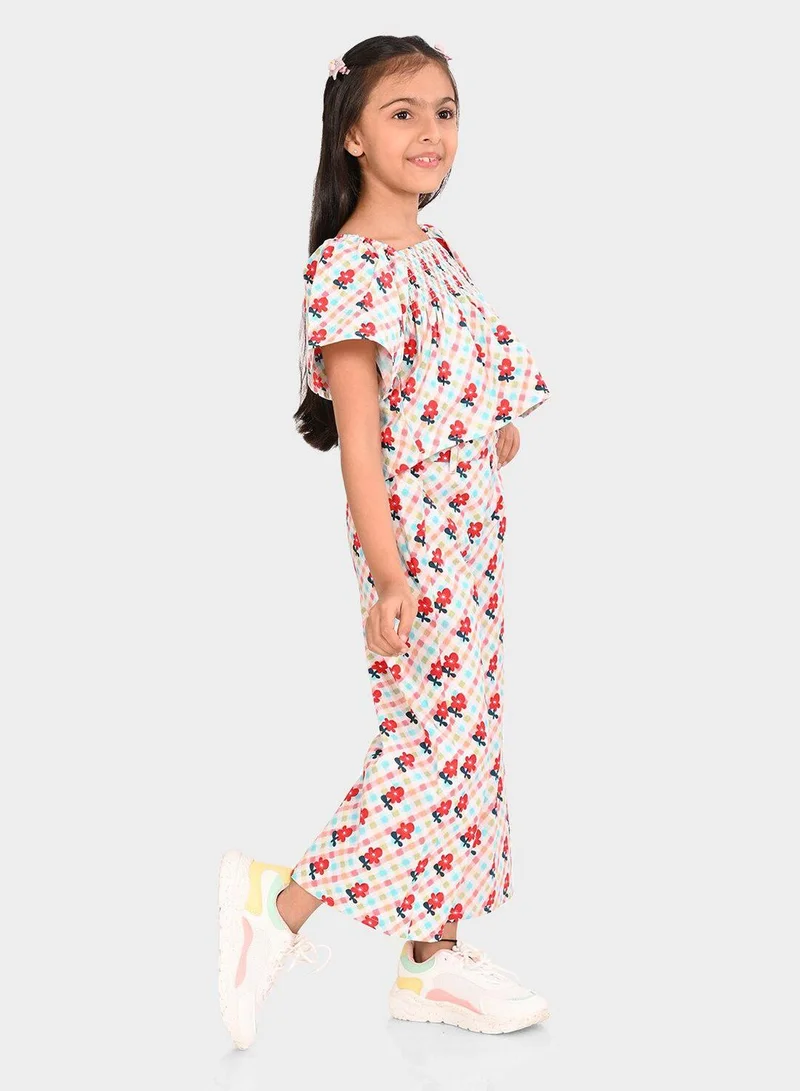 Bonkids Regular Fit Printed Multicolour Cotton Sets For Girls Round Neck Flat Collar Pull On 100 % Cotton