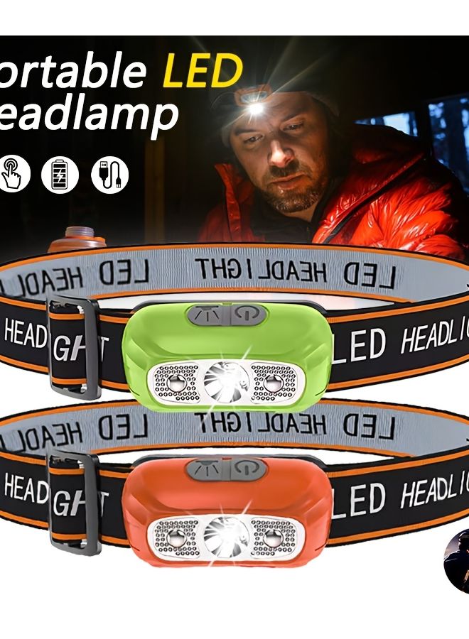 Orange LED Headlight Motion Sensor USB Rechargeable Portable Emergency Work Light - Image 2