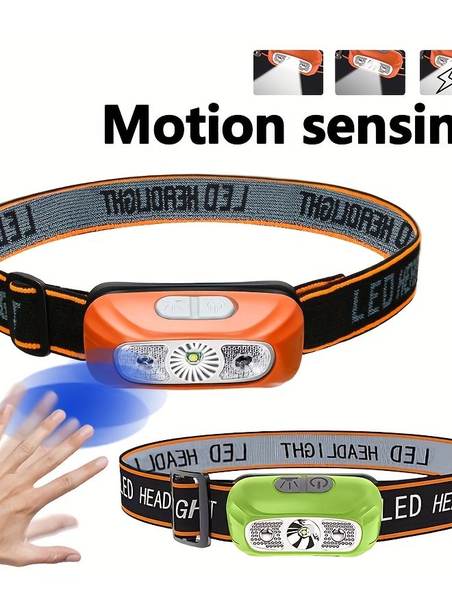 Orange LED Headlight Motion Sensor USB Rechargeable Portable Emergency Work Light - Image 3