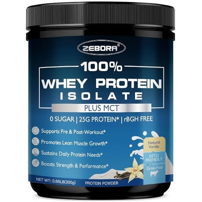 ZEBORA Whey Protein Powder, Vanilla Flavor, Grass Fed Whey Protein Isolate, 25g Protein Per Serving, Keto Friendly, 10.58 Oz, 10 Servings - Image 1