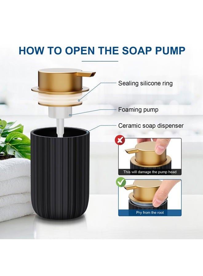 Dlirho Ceramic Foaming Soap Dispenser, 12 oz Bathroom Foam Hand Soap Dispenser, Refillable Lotion Soap Dispenser with Removable Pump for Kitchen Hand Wash Dispenser, Modern Home Decor (Black) - Image 3