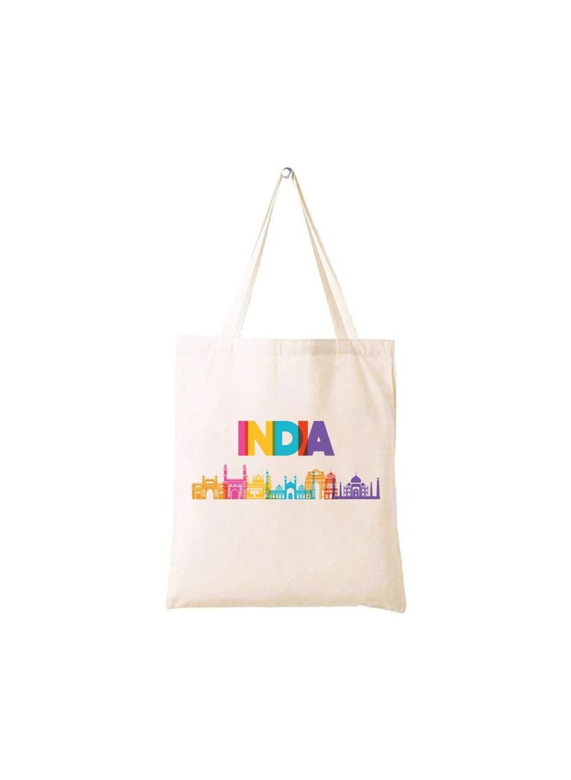 برينت شوب فور مي حقيبة قطنية هندية - حقيبة حمل قطنية من القماش الصديق للبيئة مع حقيبة مطبوعة للنساء قابلة لإعادة الاستخدام، فكرة هدية للحفلات وحقيبة هدايا قطنية - مثالية للبقالة والمدرسة والمكتب والسفر - Image 1