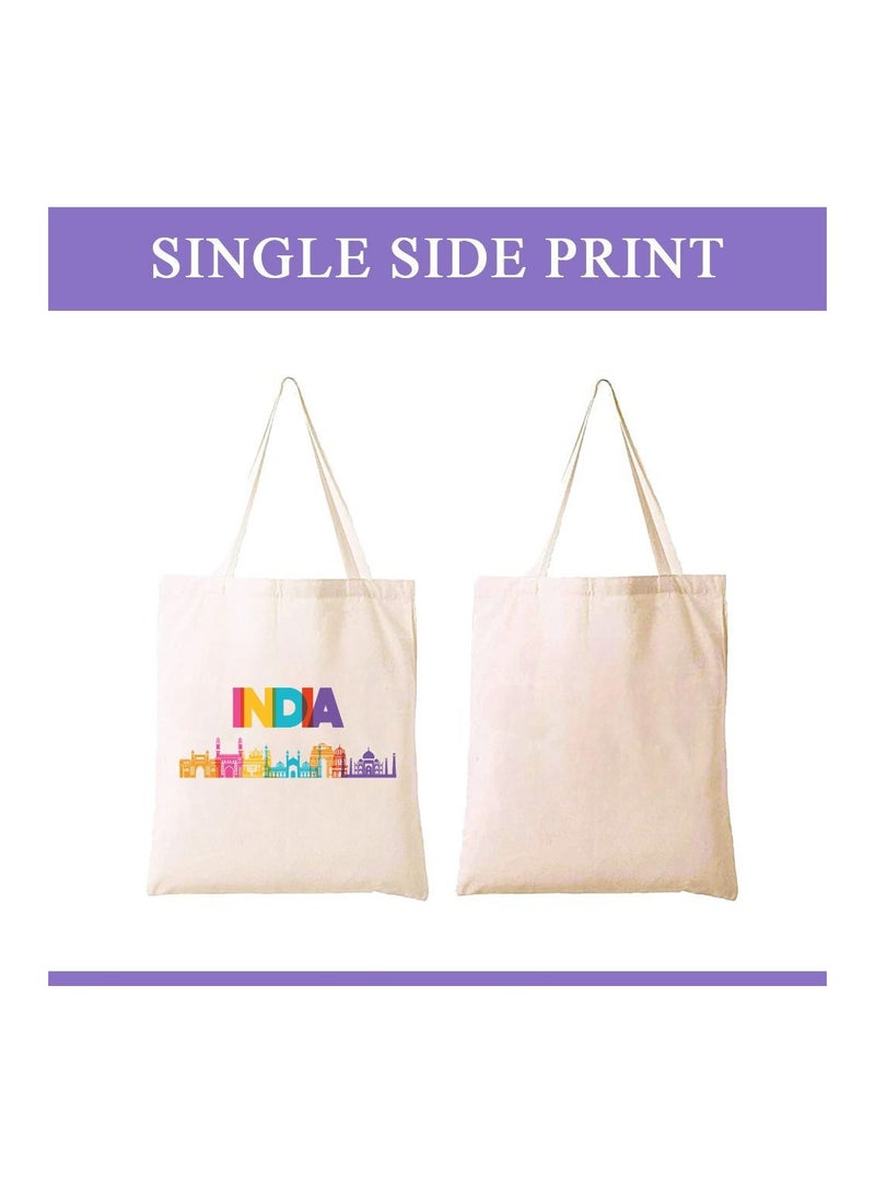 برينت شوب فور مي حقيبة قطنية هندية - حقيبة حمل قطنية من القماش الصديق للبيئة مع حقيبة مطبوعة للنساء قابلة لإعادة الاستخدام، فكرة هدية للحفلات وحقيبة هدايا قطنية - مثالية للبقالة والمدرسة والمكتب والسفر - Image 2