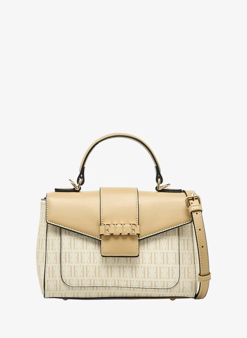 ELLE Monogram Print Satchel Bag with Top Handle