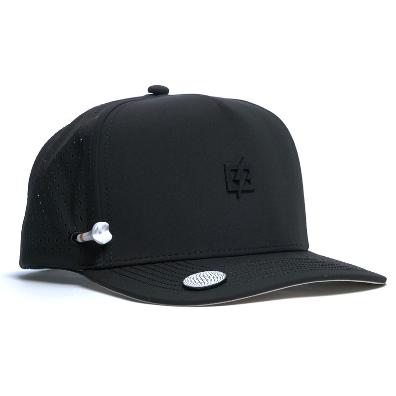 BRIMZ Golf Performance Hat - Tee Holder & Magnetic Brim - Breathable Sweat & Water Resistant Golfing Snapback Cap (B Logo - Black) - Image 1