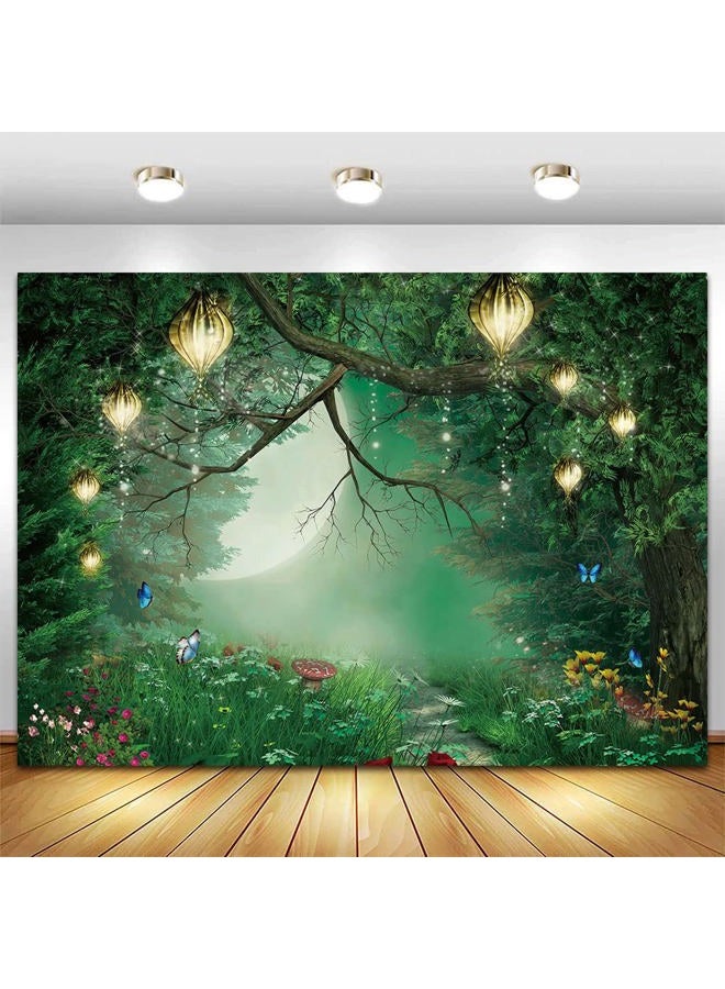 Qian 8x6ft Spring Enchanted Fairytale Forest Backdrop for Photography Mushroom Wonderland Photo Background for Newborn Baby Shower Photoshoot Children Birthday Party Decorations Banner - Image 2