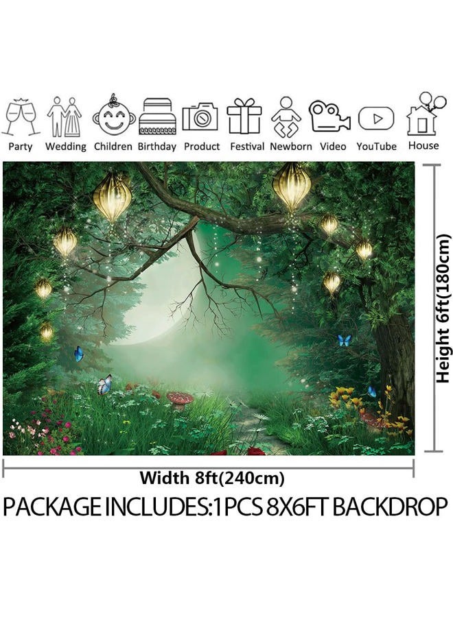 Qian 8x6ft Spring Enchanted Fairytale Forest Backdrop for Photography Mushroom Wonderland Photo Background for Newborn Baby Shower Photoshoot Children Birthday Party Decorations Banner - Image 3