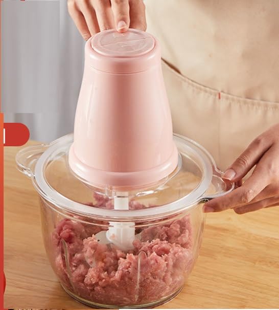 VBM خلاط لحم كهربائي VBM ABS مع وعاء لفرم الطعام الثقيل ومفرمة اللحم والخضروات وشرائح البصل وشرائح الثوم ومفرمة الطعام الكهربائية مع حاوية ABS سعة 2 لتر - Image 2