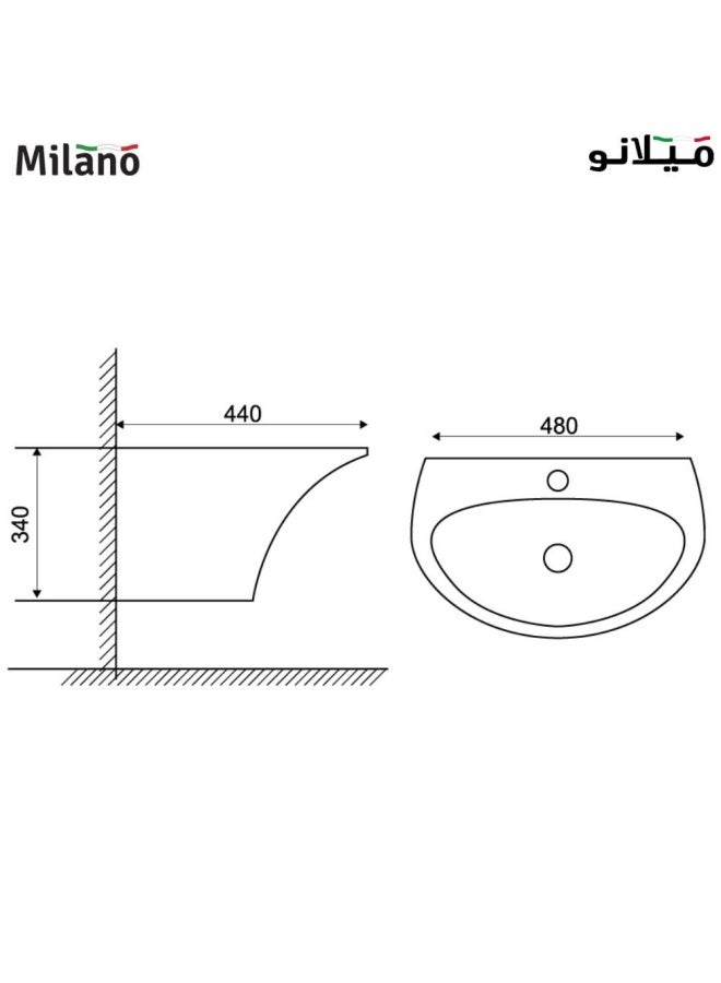 DANUBE HOME MILANO WALL HUNG WASH BASIN L48xW44xH34 cm - 606 - Image 3