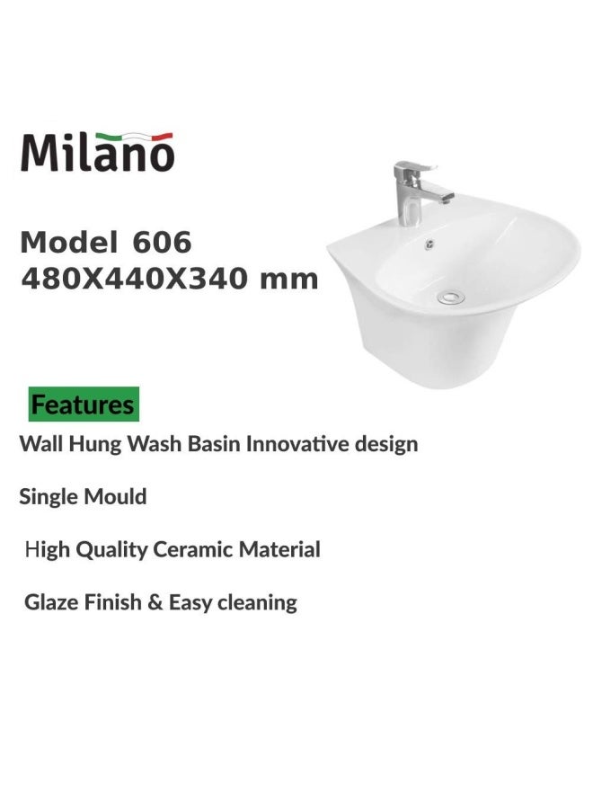 DANUBE HOME MILANO WALL HUNG WASH BASIN L48xW44xH34 cm - 606 - Image 2