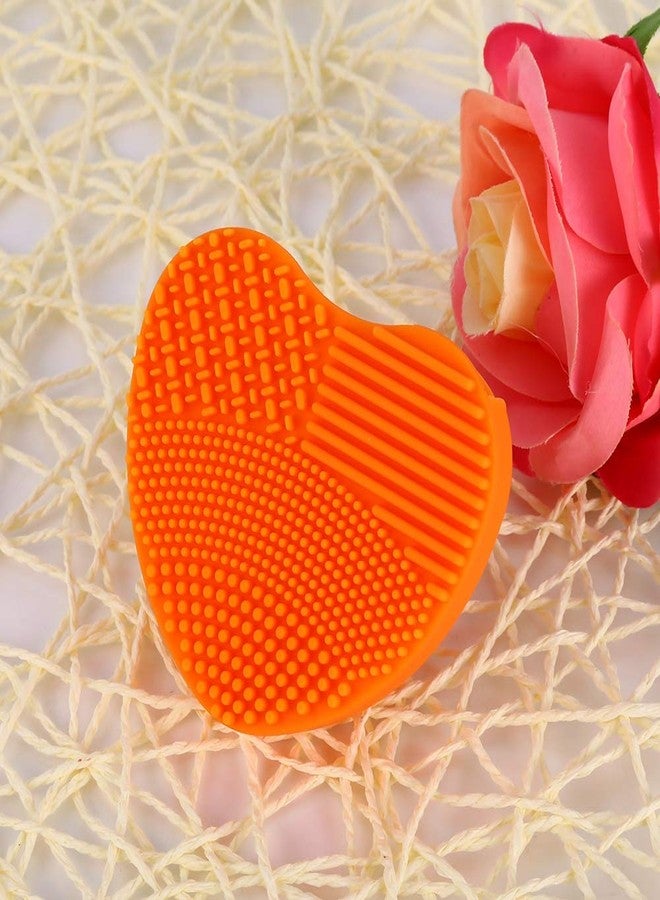 Sonew Makeup Brush Cleansing Brush Cleaner,Soft Silicone Washing Scrubber,Heart shaped Scrub for Cosmetic Makeup Brush Cleaning Mat Orange - Image 3