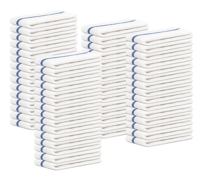 BAR MOPS BLUE STRIPE PACK OF 60 KITCHEN TOWELS 16X19 MULTIPURPOSE FOR HOME RESTAURANT AND CLEANING WHITE ABSORBENT WASHCLOTH DISHCLOTHS SETS REUSABLE DISH CLOTHS RAGS