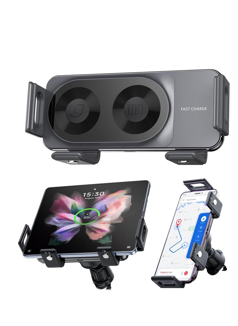 Generic - New Generation Scalable and Rotatable 15W Dual Coil Mobile Phone Wireless Car Charger,for Samsung Galaxy Z fold flip S Note Apple iPhone 8~16 Google Pixel 4~9 Compatible with 90% of Car Vents - Image 1