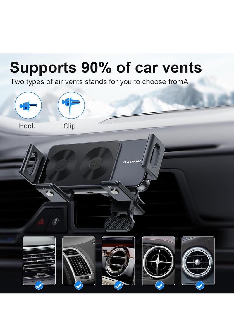 Generic - New Generation Scalable and Rotatable 15W Dual Coil Mobile Phone Wireless Car Charger,for Samsung Galaxy Z fold flip S Note Apple iPhone 8~16 Google Pixel 4~9 Compatible with 90% of Car Vents - Image 1