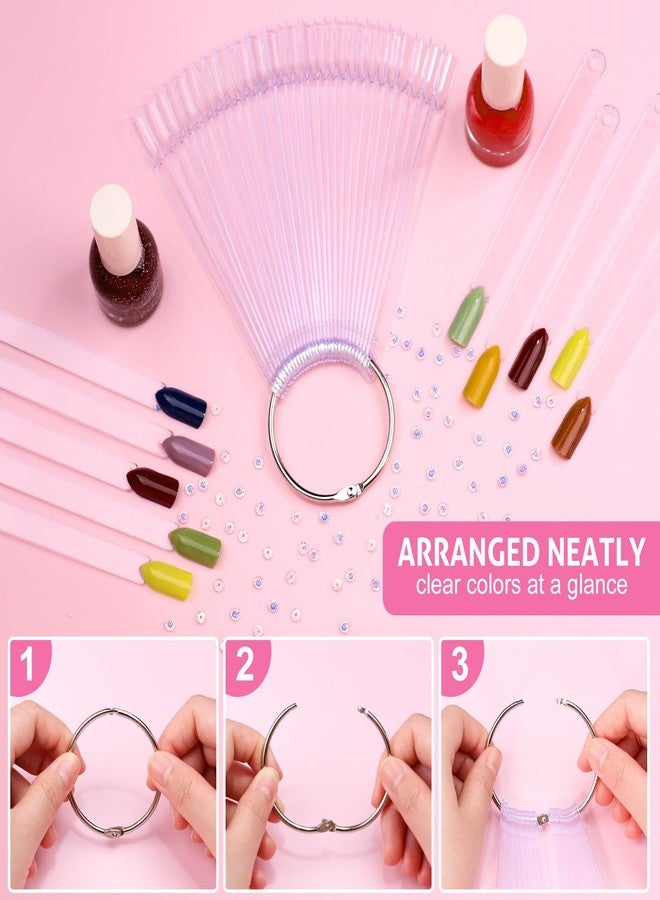Subay 200 Pcs Nail Swatches Sticks with Number Stickers, Fan-Shaped Practice Nail Art Tips Sticks for Nail Polish Display, Nail Color Swatches Tools with Metal Split Ring for Gel Manicure Home Salon - Image 4