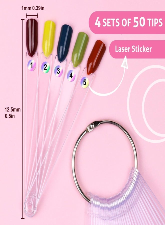Subay 200 Pcs Nail Swatches Sticks with Number Stickers, Fan-Shaped Practice Nail Art Tips Sticks for Nail Polish Display, Nail Color Swatches Tools with Metal Split Ring for Gel Manicure Home Salon - Image 3