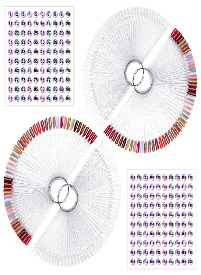 Subay 200 Pcs Nail Swatches Sticks with Number Stickers, Fan-Shaped Practice Nail Art Tips Sticks for Nail Polish Display, Nail Color Swatches Tools with Metal Split Ring for Gel Manicure Home Salon - Image 1