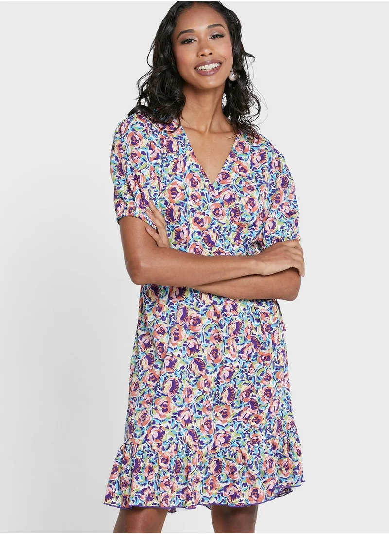 Jacqueline de Yong Floral Print Ruffle Detail Dress