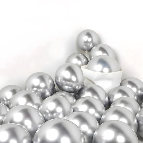 Juzfun Chrome Balloon for Birthday Decoration Kit Metallic Silver 20 pcs Latex Glossy Finish Party Balloons for Wedding, Anniversary Celebration 10 Inch Helium & Air Supported - Image 1