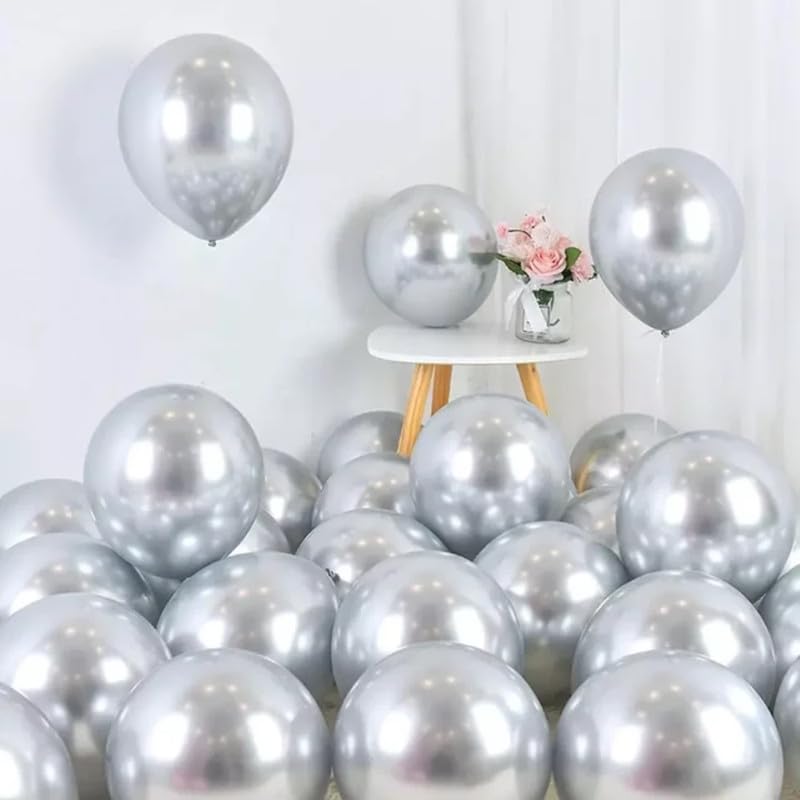 Juzfun Chrome Balloon for Birthday Decoration Kit Metallic Silver 20 pcs Latex Glossy Finish Party Balloons for Wedding, Anniversary Celebration 10 Inch Helium & Air Supported - Image 5