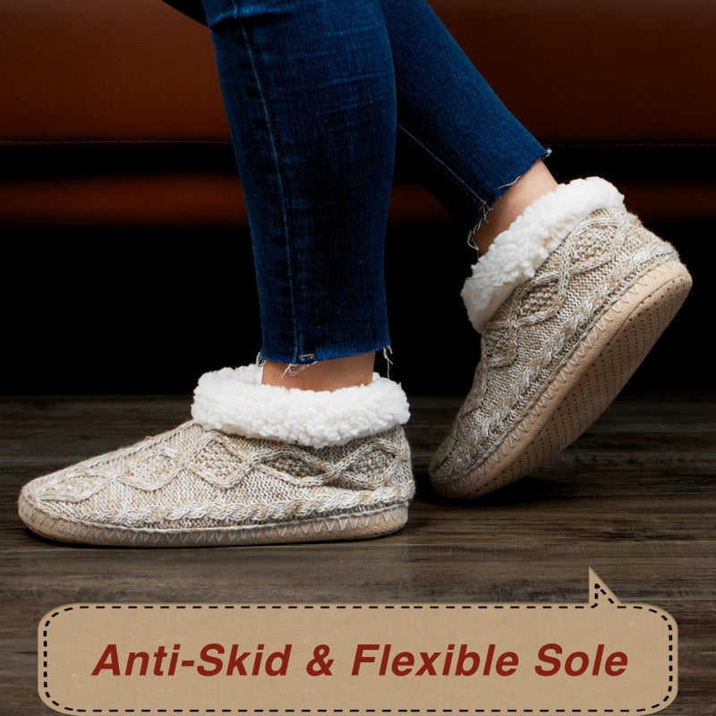 cosyone1997 Cable Knit House Slippers for Women Indoor, Sherpa Fleece Lined, Winter Warm Cozy Fuzzy Slipper Socks Non-slip Grippers, Adult Size 7-8 Beige - Image 5