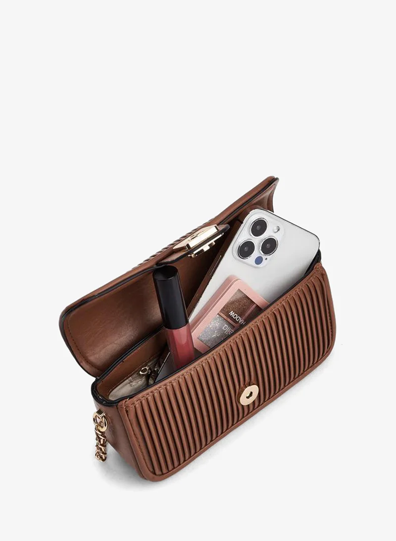 Paprika TAN Pleated Crossbody Bag With Chain Strap for Women | Best Price UAE