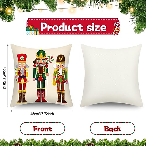 Tatuo 6 Pcs Christmas Santa Claus Nutcracker Throw Pillow Cover Nutcracker Santa Cushion Decoration 18 x 18 Inch Pillowcase Holiday Decoration for Sofa Couch Bed - Image 3