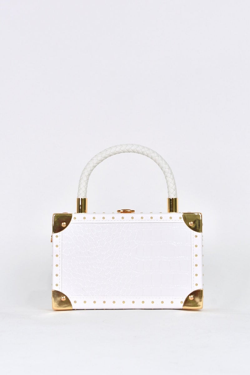 Elatae Women's Crocodile Pattern Evening Dress Daily Handbag with Shoulder Strap White 17602  - Image 1