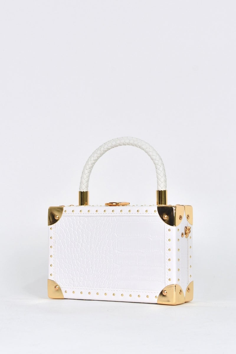 Elatae Women's Crocodile Pattern Evening Dress Daily Handbag with Shoulder Strap White 17602  - Image 3