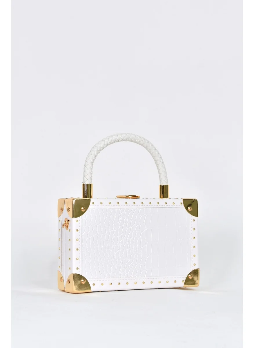 ايلاتي Women's Crocodile Pattern Evening Dress Daily Handbag with Shoulder Strap White 17602