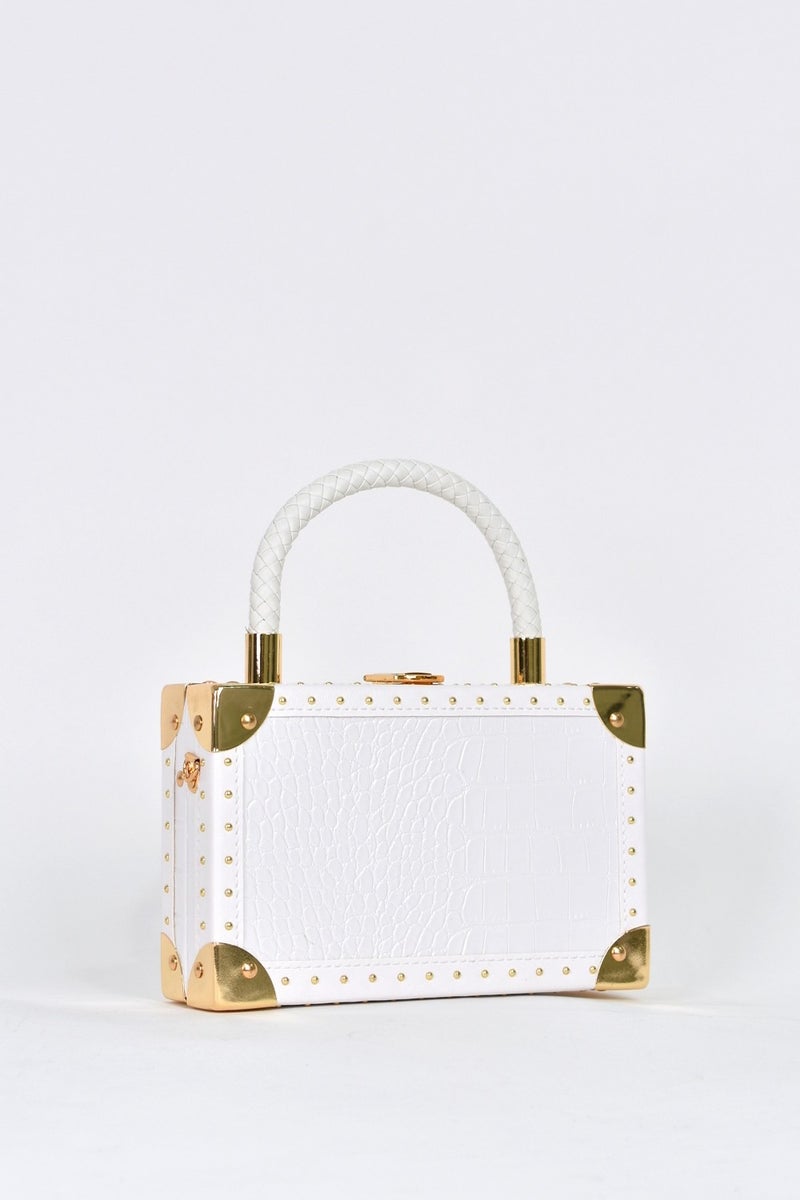 Elatae Women's Crocodile Pattern Evening Dress Daily Handbag with Shoulder Strap White 17602  - Image 2