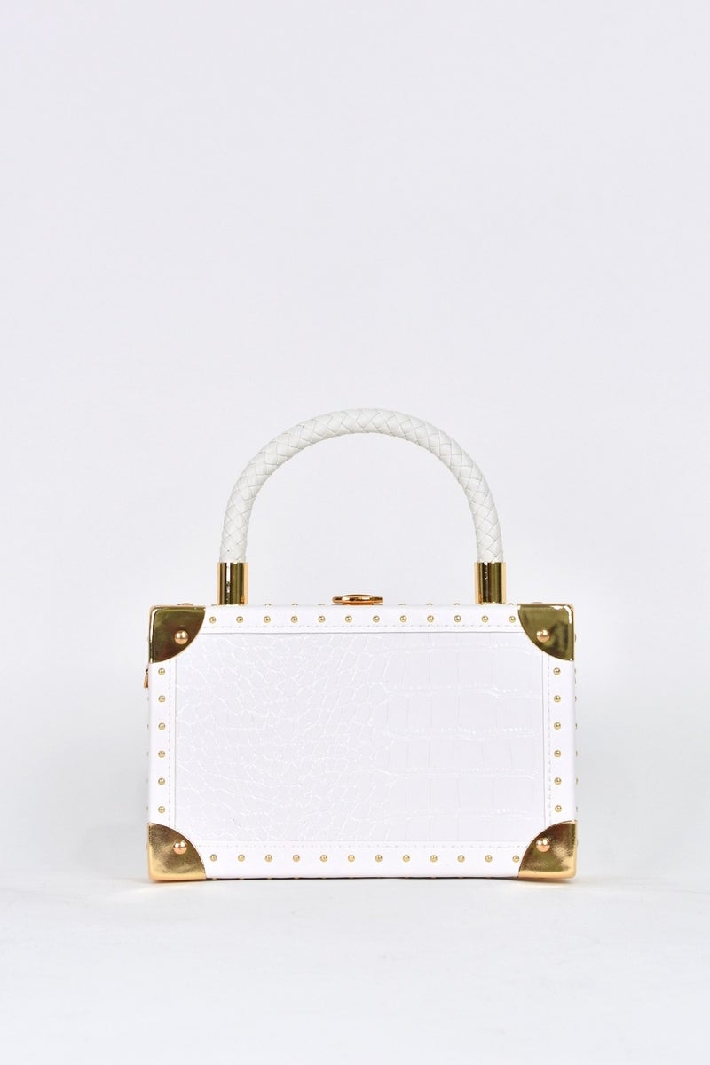 Elatae Women's Crocodile Pattern Evening Dress Daily Handbag with Shoulder Strap White 17602  - Image 5