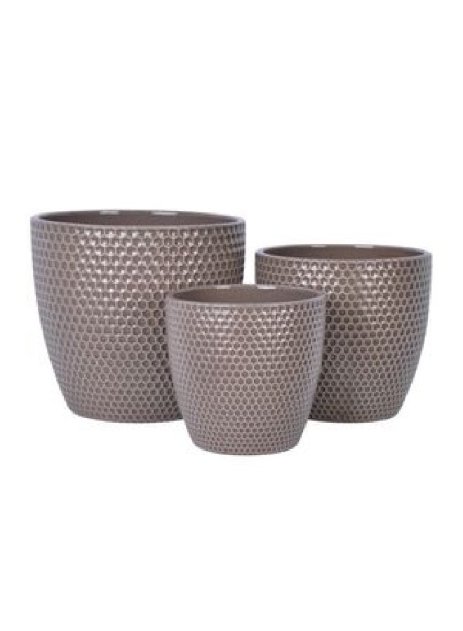 طقم أوعية زهور من السيراميك اللامع يتكون من 3 قطع باللون البني  26 × 48 × 70 سم LC5014-3S