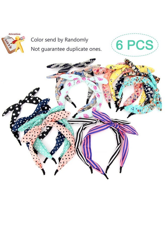 eyxformula 6 Pcs Colorful Headbands Fashion Floral Polka Dot Stripe Hair Bow Headbands Randomly Lovely Ears Hairbands Knot Hair Bands Hair Accessories For Women Girls - Image 3
