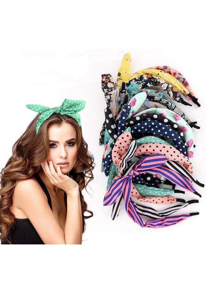 eyxformula 6 Pcs Colorful Headbands Fashion Floral Polka Dot Stripe Hair Bow Headbands Randomly Lovely Ears Hairbands Knot Hair Bands Hair Accessories For Women Girls - Image 2