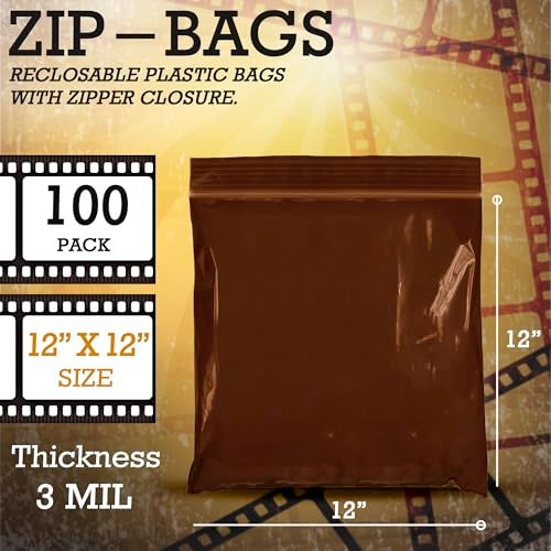 APQ Supply UV Protective Amber Zip Bags for Packaging, 12 x 12 Inches. Pack of 100 Plastic Zip Baggies. 3 Mil Polyethylene Reclosable Zipper Bag. Reclosable Plastic Bags with Zipper Closure - Image 2
