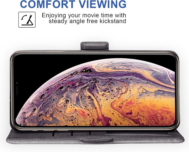 Asuwish Compatible with iPhone Xs X 10 10s Wallet Case Tempered Glass Screen Protector and Flip Cover Card Holder Cell Phone Cases for iPhoneX iPhoneXs iPhone10 i PhoneX SX 10x 10xs X’s Women Men Gray - Image 4