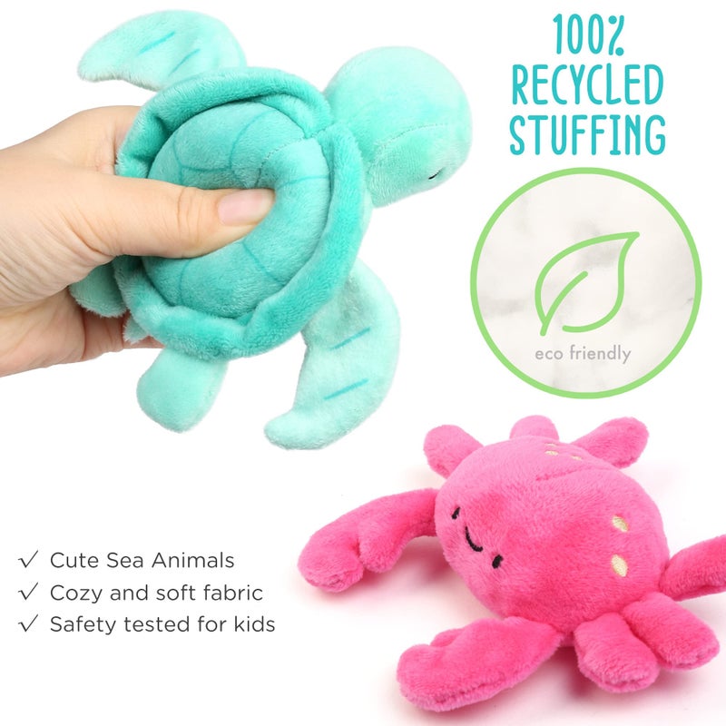BenBen Ocean Stuffed Animal, 5 Pack Small Sea Creature Plush Toys and Shell Carrying Bag Set, Cute Plushies for Baby Kids, Sea Turtle, Octopus, Mermaid, Seahorse, Crab, Baby Shower, Stocking Stuffers - Image 3