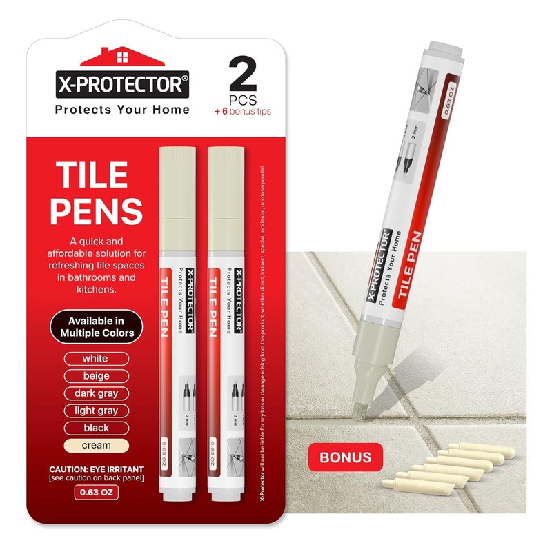 X-Protector Water Based Grout Marker - 2 PCS with 8 Tips, Cream - Image 1