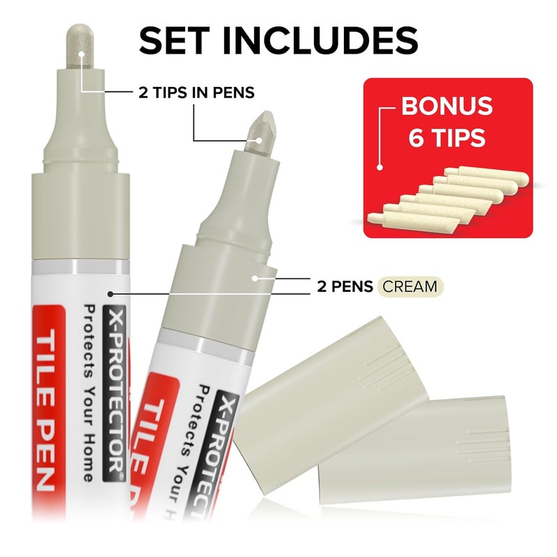 X-Protector Water Based Grout Marker - 2 PCS with 8 Tips, Cream - Image 3