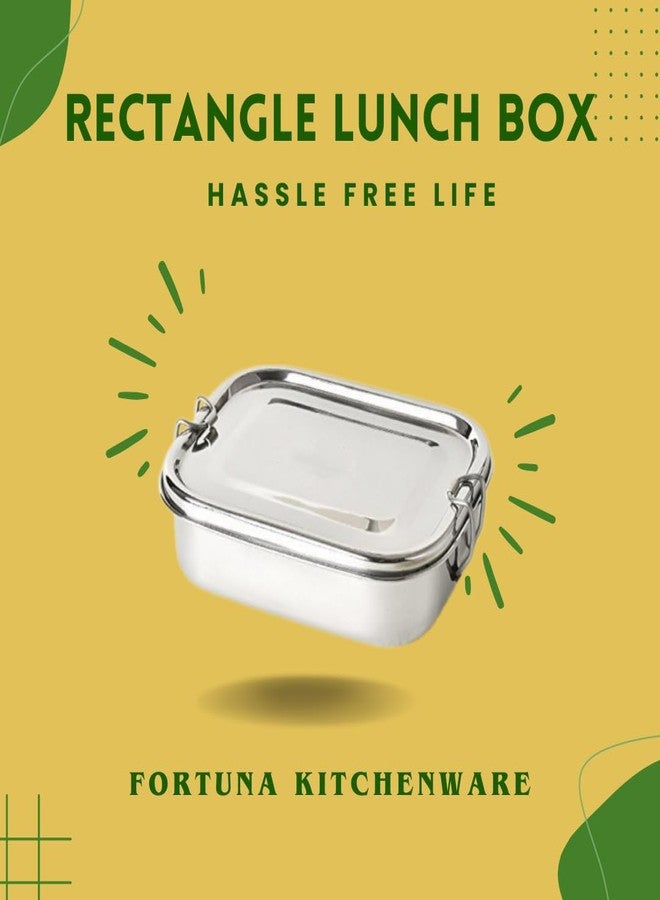 FORTUNA KITCHENWARE صندوق طعام للأطفال من الفولاذ المقاوم للصدأ من فورتونا كيتشنوير | صندوق غداء للأطفال والمكتب من الفولاذ المقاوم للصدأ | صفيحة فاصلة فولاذية ومشبك قفل | غطاء مناسب للأطفال، شكل مستطيل (مناسب للتلفزيون، صغير) - Image 5